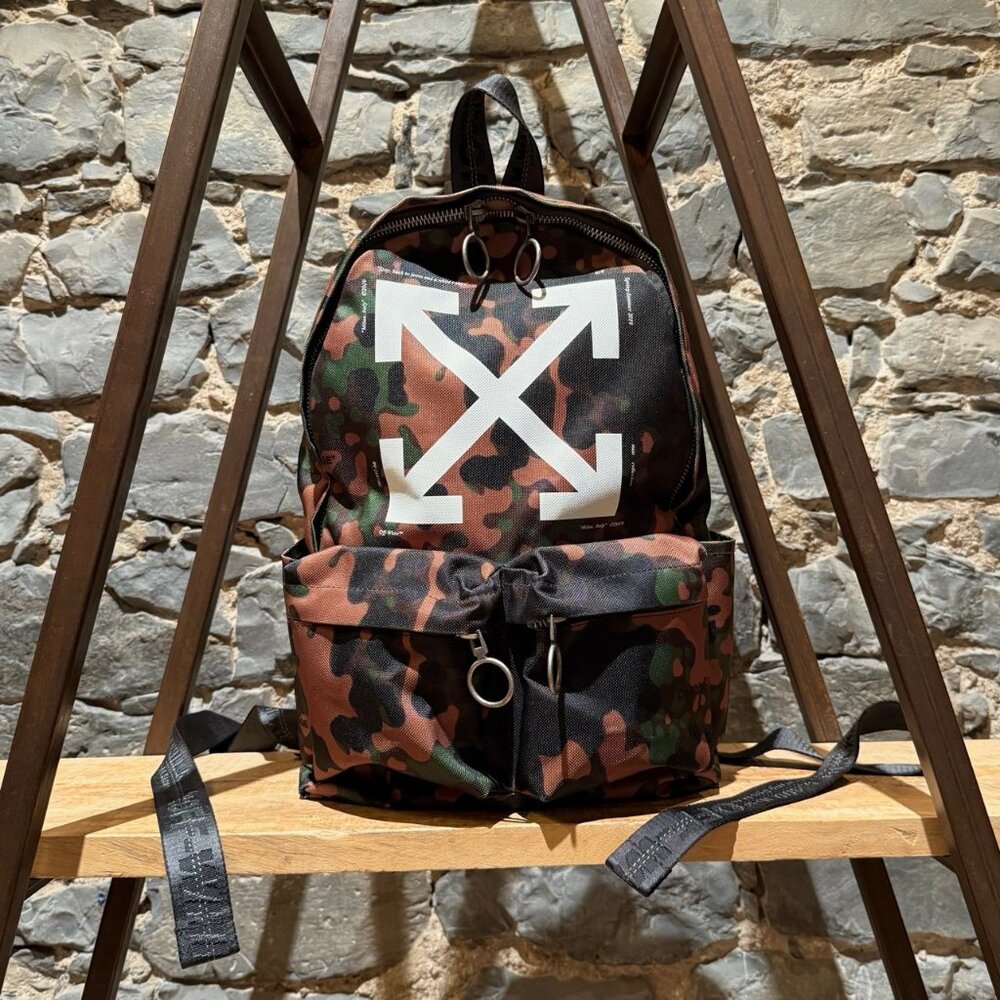 Off-White Green Camouflage Arrow Print Backpack